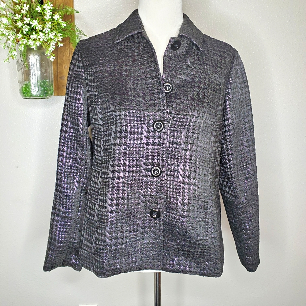 Chico's Additions Metallic Purple Black Jacket Med - Picture 2 of 9